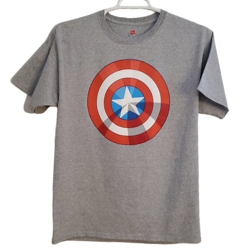 Hanes Tagless Marvel Captain America Novelty Logo‎ Tee Shirt Men's Size Large